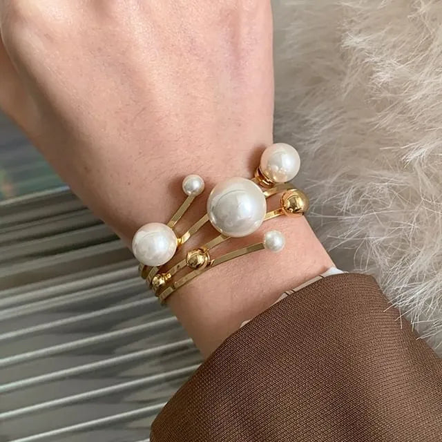 Faux Pearl Layered Open Bangle