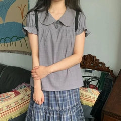 Short Sleeve Collared Ruffle Blouse