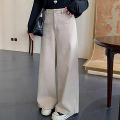 [XL-4XL]High Waist Plain Wide Leg Pants
