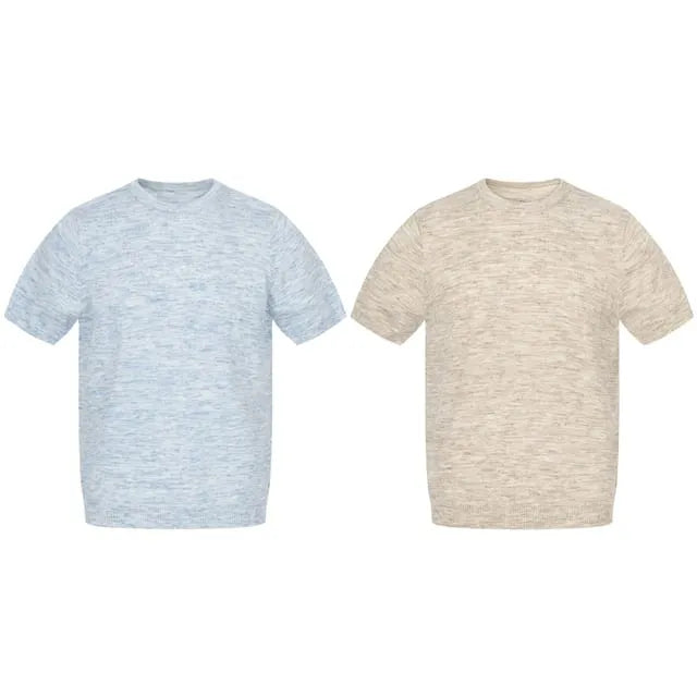 Short-Sleeve Crewneck Plain Knit Top