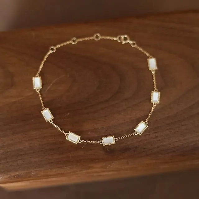 925 Sterling Silver Rectangle Station Chain Bracelet