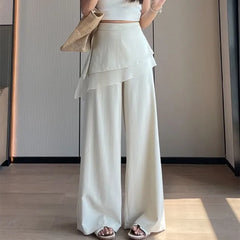 High Waist Plain Skirt Overlay Wide Leg Pants