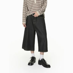 Mid Rise Plain Wide Leg Jorts