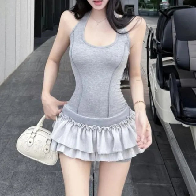 Halter Ruffle Panel Romper