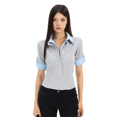Mock Two-Piece Short-Sleeve Striped Collar Polo Shirt
