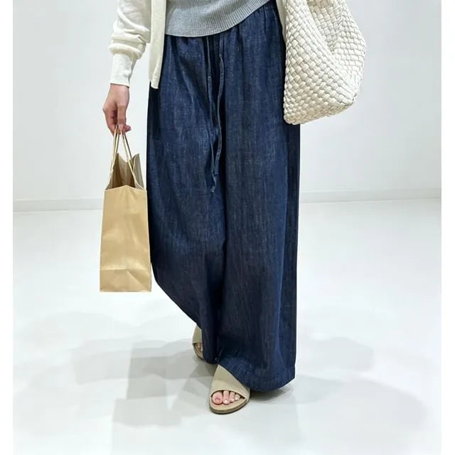 Maternity Drawstring Waist Cropped Wide Leg Jeans