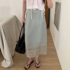 High Waist Plain Sheer Midi Pencil Skirt