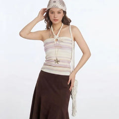 Halter Neck Striped Slim-Fit Tank Top