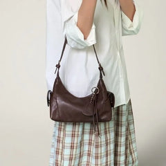 Set: Plain Faux Leather Shoulder Bag + Bag Charm