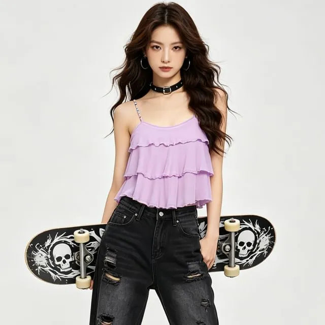 Plain Tiered Flowy Camisole Top