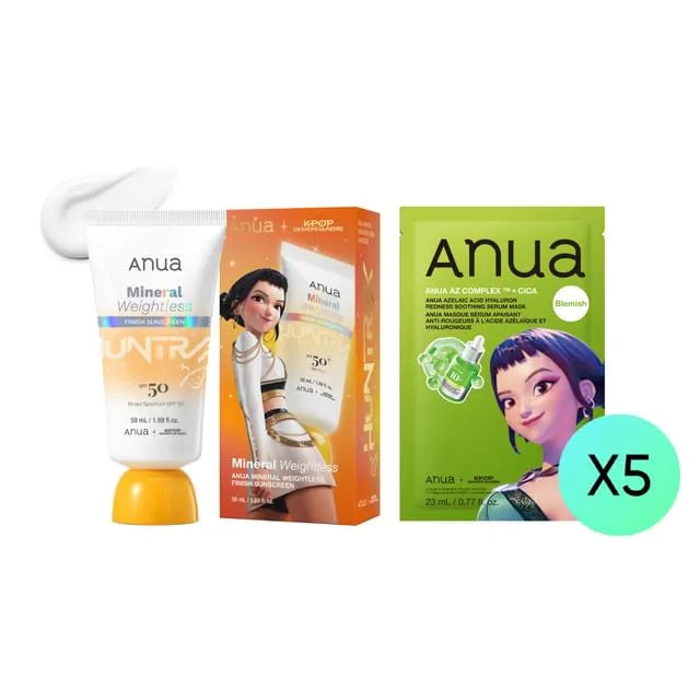 Bundle: Kpop Demon Hunters Mineral Weightless Finish Sunscreen + Kpop Demon Hunters Azelaic Acid Hyaluron Redness Soothing Serum Mask