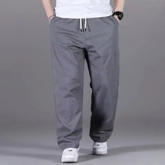 Drawstring Waist Plain Loose Fit Straight Leg Pants
