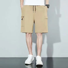 Drawstring Waist Plain Cargo Shorts