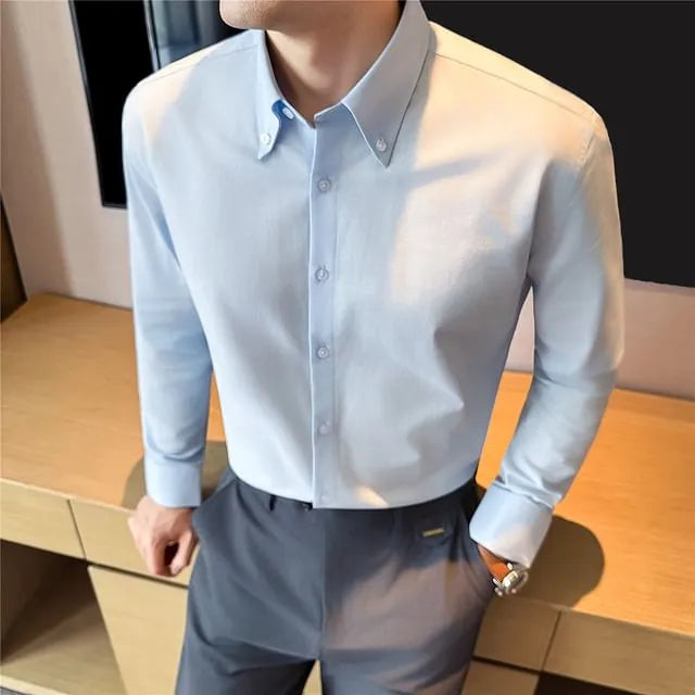 Long-Sleeve Button-Up Plain Shirt