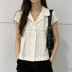 Short Sleeve V-Neck Plain Loose-Fit Shirt