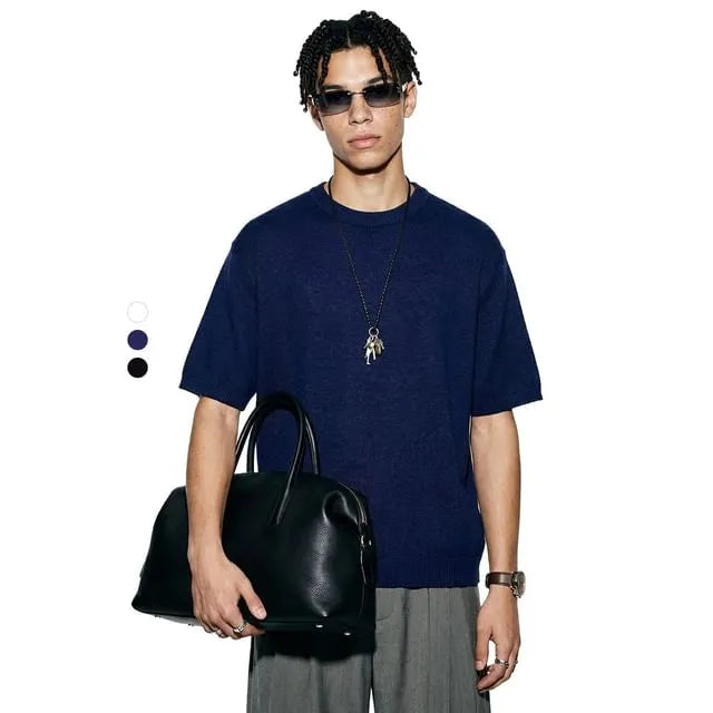 Plain Short-Sleeve Knit T-Shirt