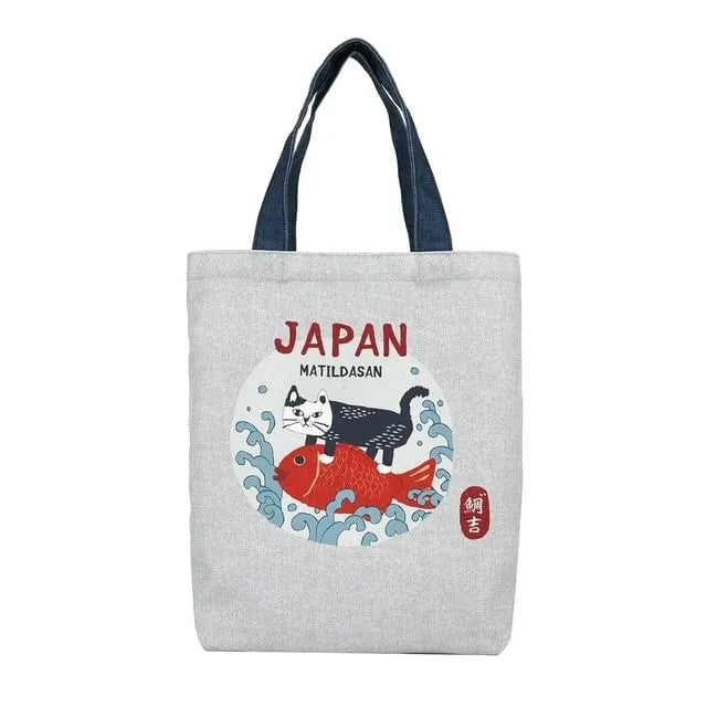Cat Matildasan Canvas Tote Bag Off Gray