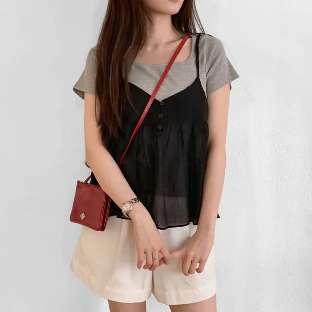 Scoop Neck Henley Crop Camisole Top