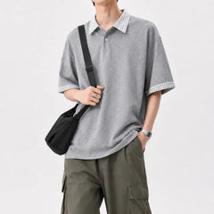 Short-Sleeve Gingham Collar Polo Shirt