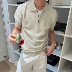 Short-Sleeve Plain Knit Polo Top