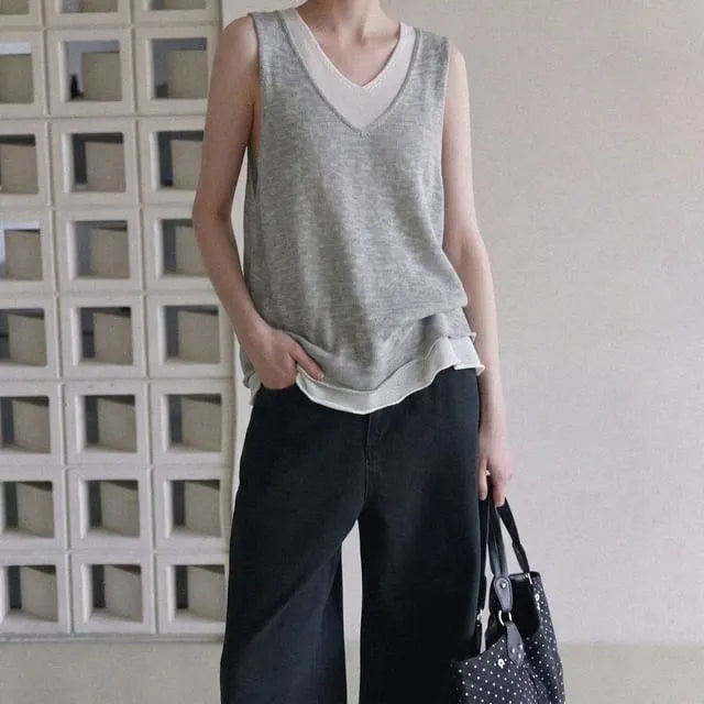 V-Neck Two Tone Layered Tank Top