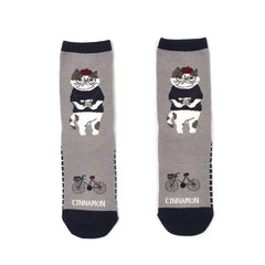 Cinnamon Cat Print Socks Gray