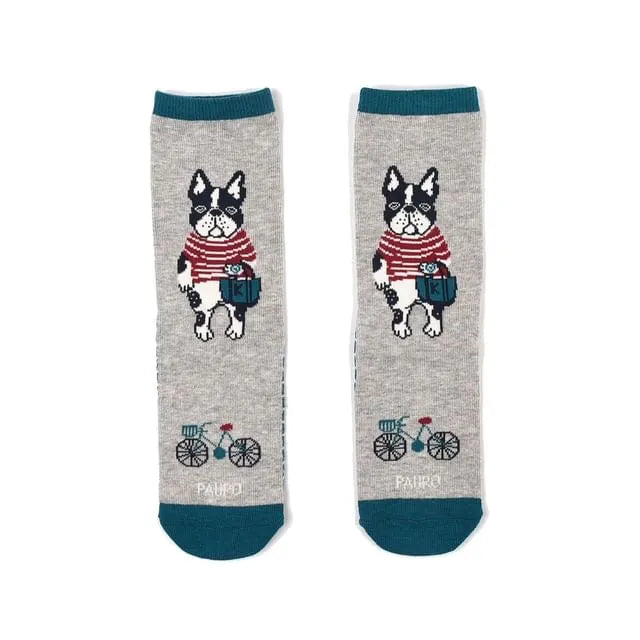 Animal Mode French Bulldog Pauro Dog Print Socks Gray