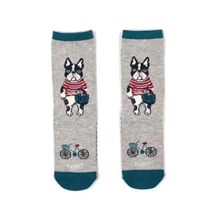 Animal Mode French Bulldog Pauro Dog Print Socks Gray