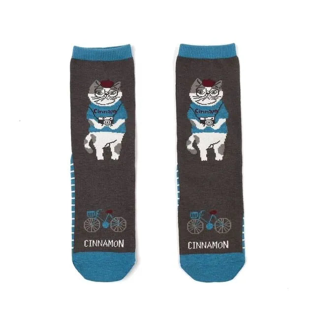 Cinnamon Cat Print Socks Brown