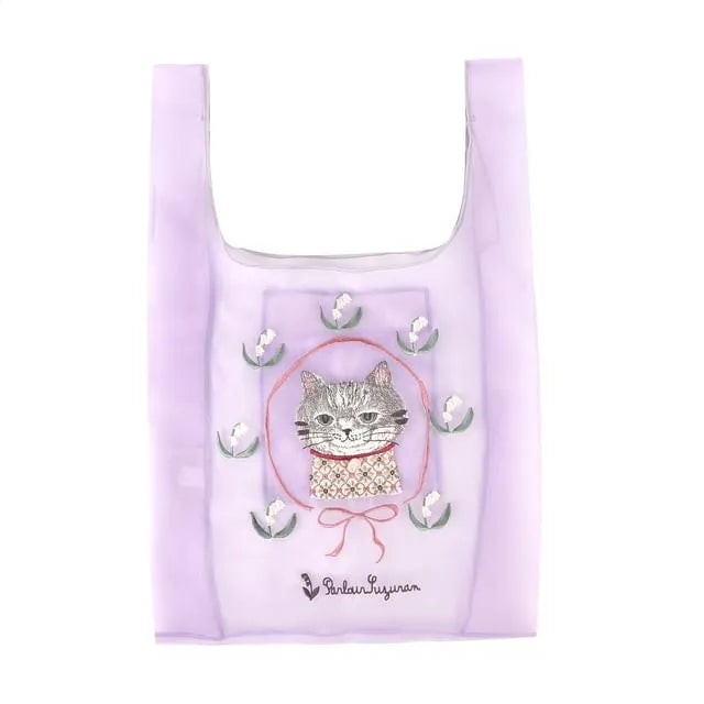 Parlor Suzurando Cat Chiffon Fabric Shopping Bag Purple