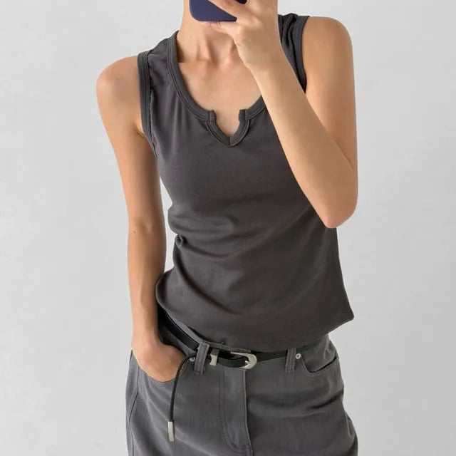 Notch Neck Plain Tank Top
