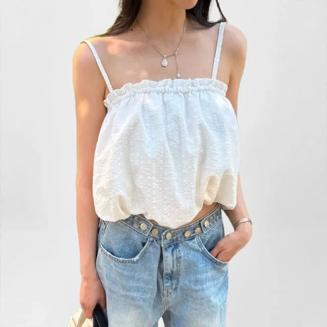 Spaghetti Strap Plain Bubble Camisole Top