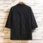 3/4-Sleeve Plain Open Front Linen Jacket