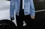 Washed Shoulder Pad Crop Denim Jacket
