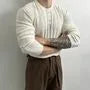 Long-Sleeve Crew Neck Henley Plain Knit Top