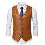 V-Neck Faux Leather Button Vest