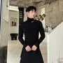Long-Sleeve Turtleneck Plain Cutout T-Shirt