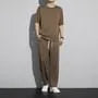 Set: Short-Sleeve Crew Neck Plain T-Shirt + Drawstring Waist Plain Sweatpants