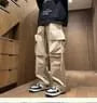 [M] Drawstring Waist Plain Wide Leg Cargo Pants
