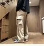 [M] Drawstring Waist Plain Wide Leg Cargo Pants
