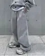 Plain Button Hoodie / Drawstring Waist Wide Leg Sweatpants / Set