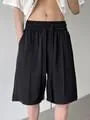 Drawstring Waist Plain Shorts / Mid Rise Plain Straight Leg Pants