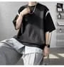Short Sleeve Round Neck Pinstriped Patchwork T-Shirt