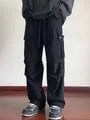Drawstring Waist Plain Corduroy Straight Leg Cargo Pants