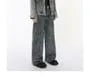 Stand Collar Washed Denim Zip Jacket / Mid Rise Washed Wide Leg Jeans