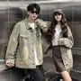 Couple Matching Washed Distressed Button-Up Denim Jacket