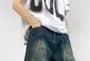 Mid Rise Washed Denim Wide Leg Jorts