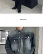 Stand Collar Washed Button-Up Denim Crop Jacket