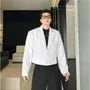 Lapel Collar Distressed Trim Single Button Cropped Blazer