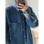 Drop-Shoulder Grommet Washed Pocket Front Denim Single-Breasted Jacket